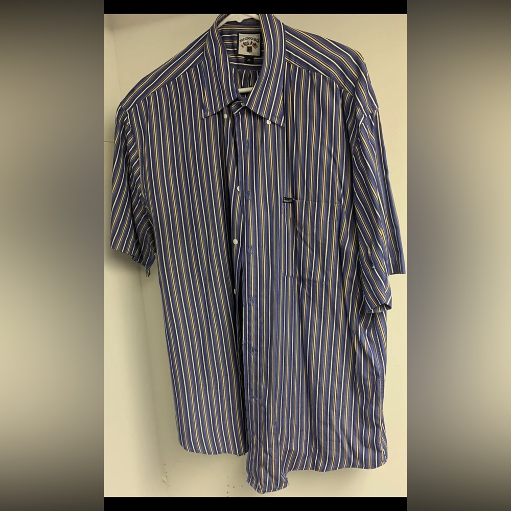 FACONNABLE BUTTON DOWN DRESS SHIRT SHORT SLEEVE SIZE XL FRANCE BLUE STRIPE